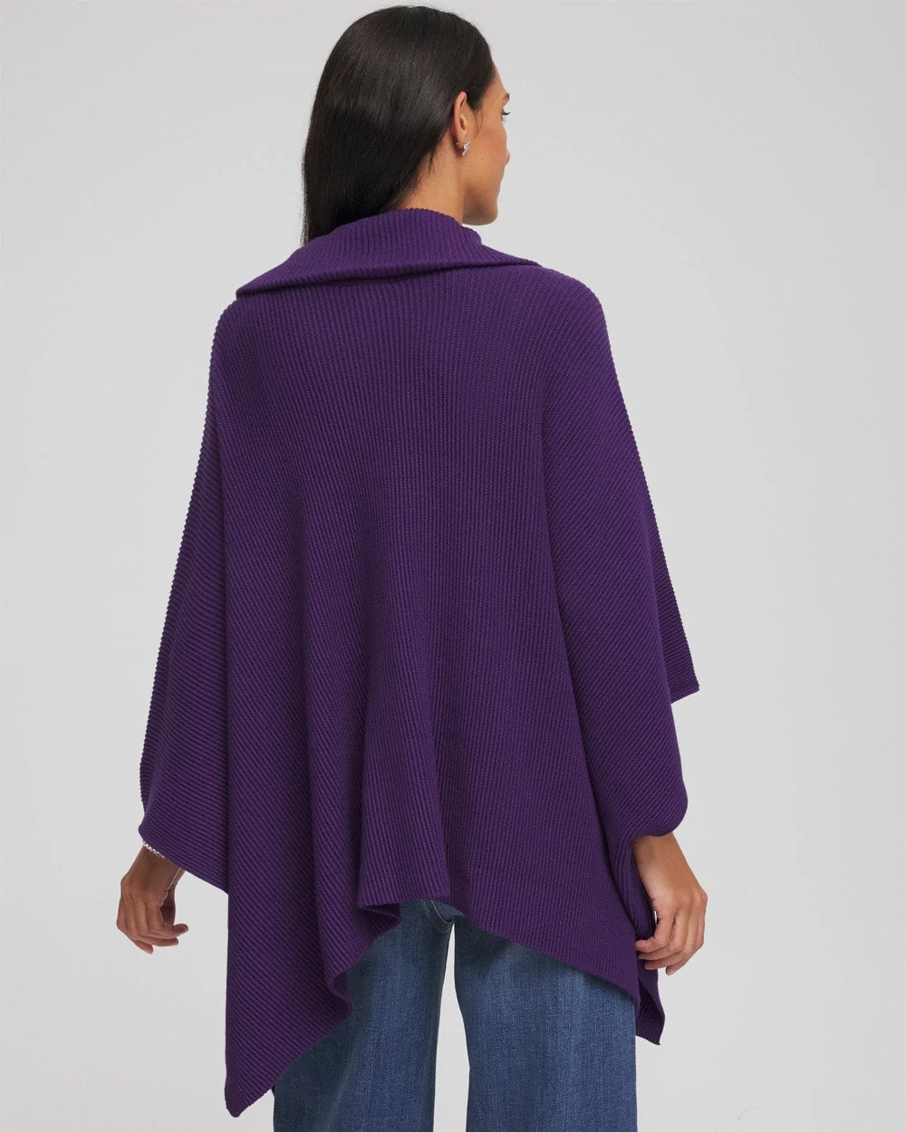 Chico's Best Seller - Rhinestone Zip-Collar Sweater Poncho Purple Elixir