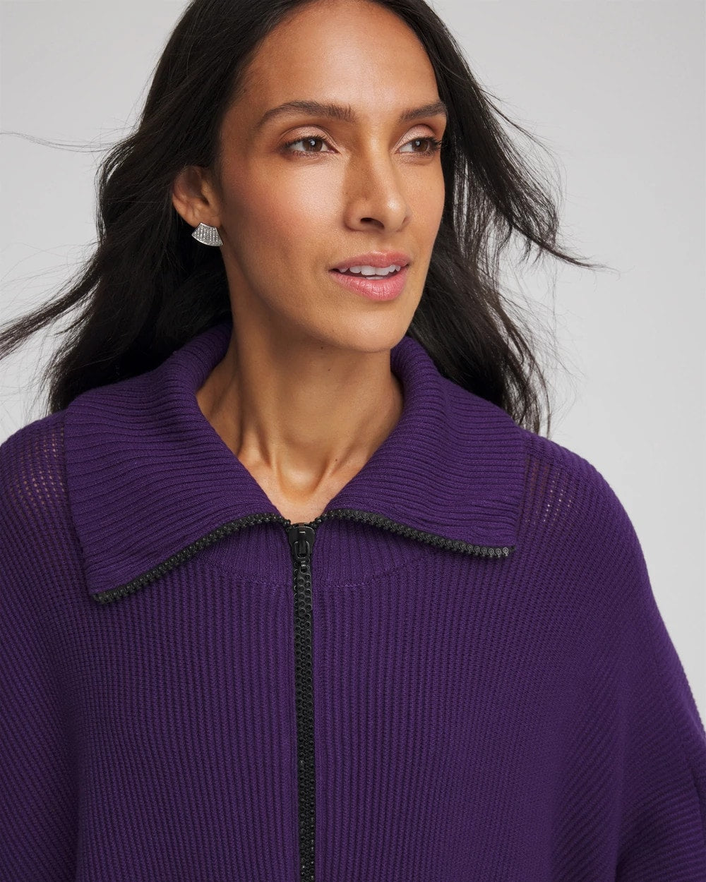 Chico's Best Seller - Rhinestone Zip-Collar Sweater Poncho Purple Elixir