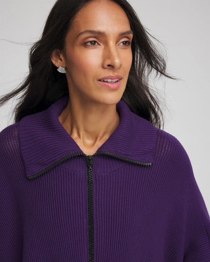 Chico's Best Seller - Rhinestone Zip-Collar Sweater Poncho Purple Elixir