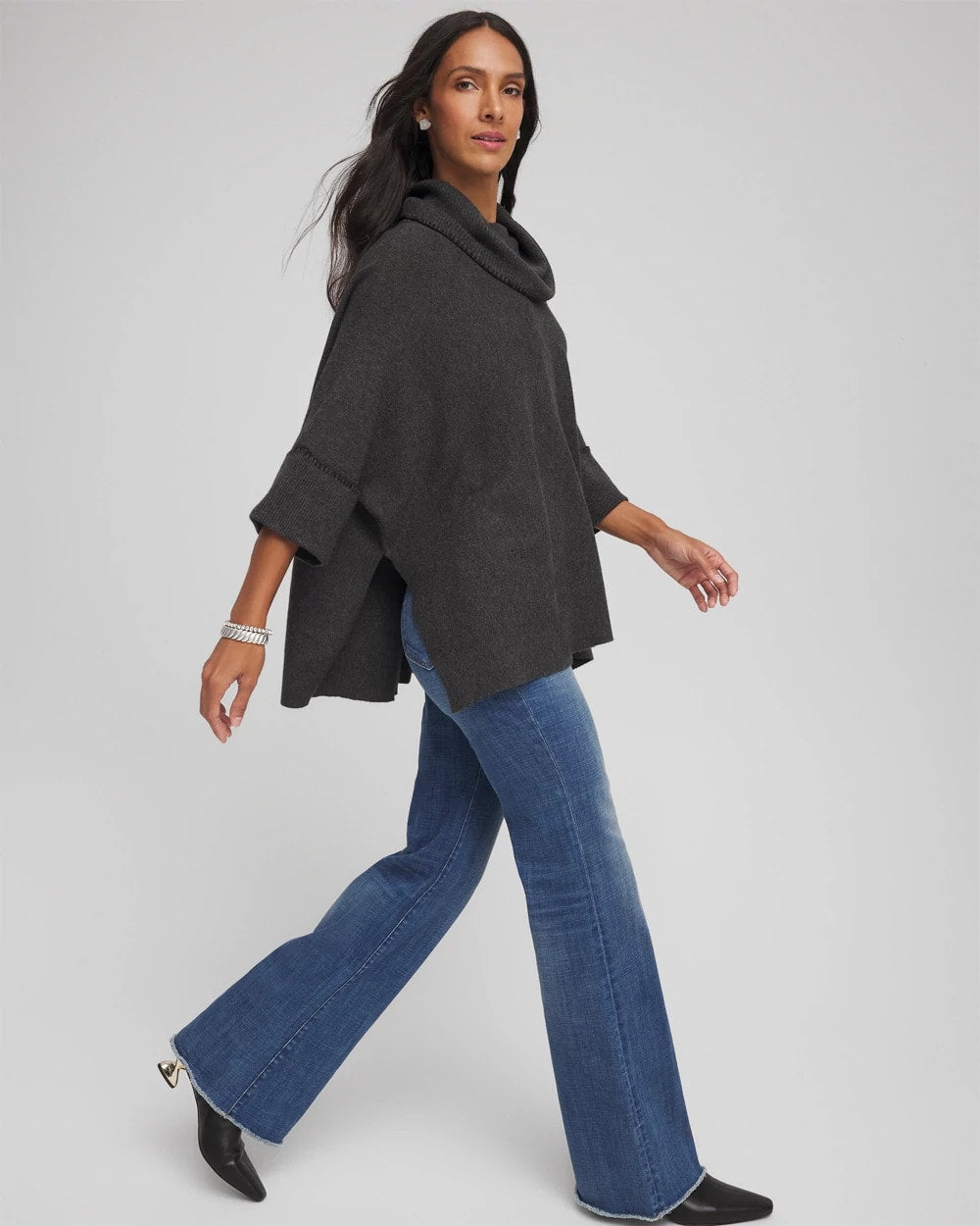Chico's Signature - Cowlneck Poncho Graphite Heather Gray