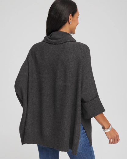 Chico's Signature - Cowlneck Poncho Graphite Heather Gray