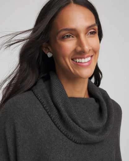 Chico's Signature - Cowlneck Poncho Graphite Heather Gray