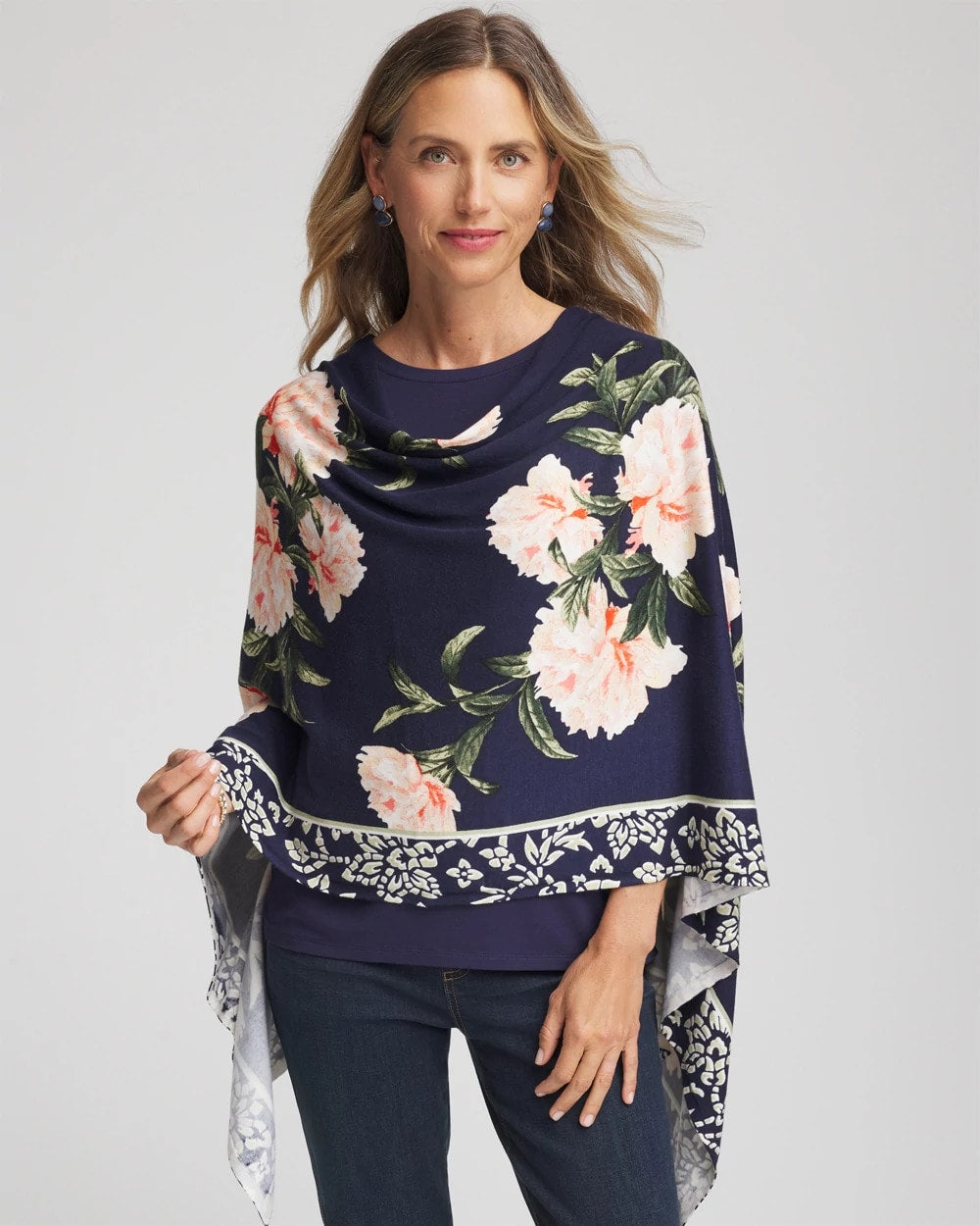 Chico's Signature - Asymmetrical Convertible Sweater Poncho Passport Blue