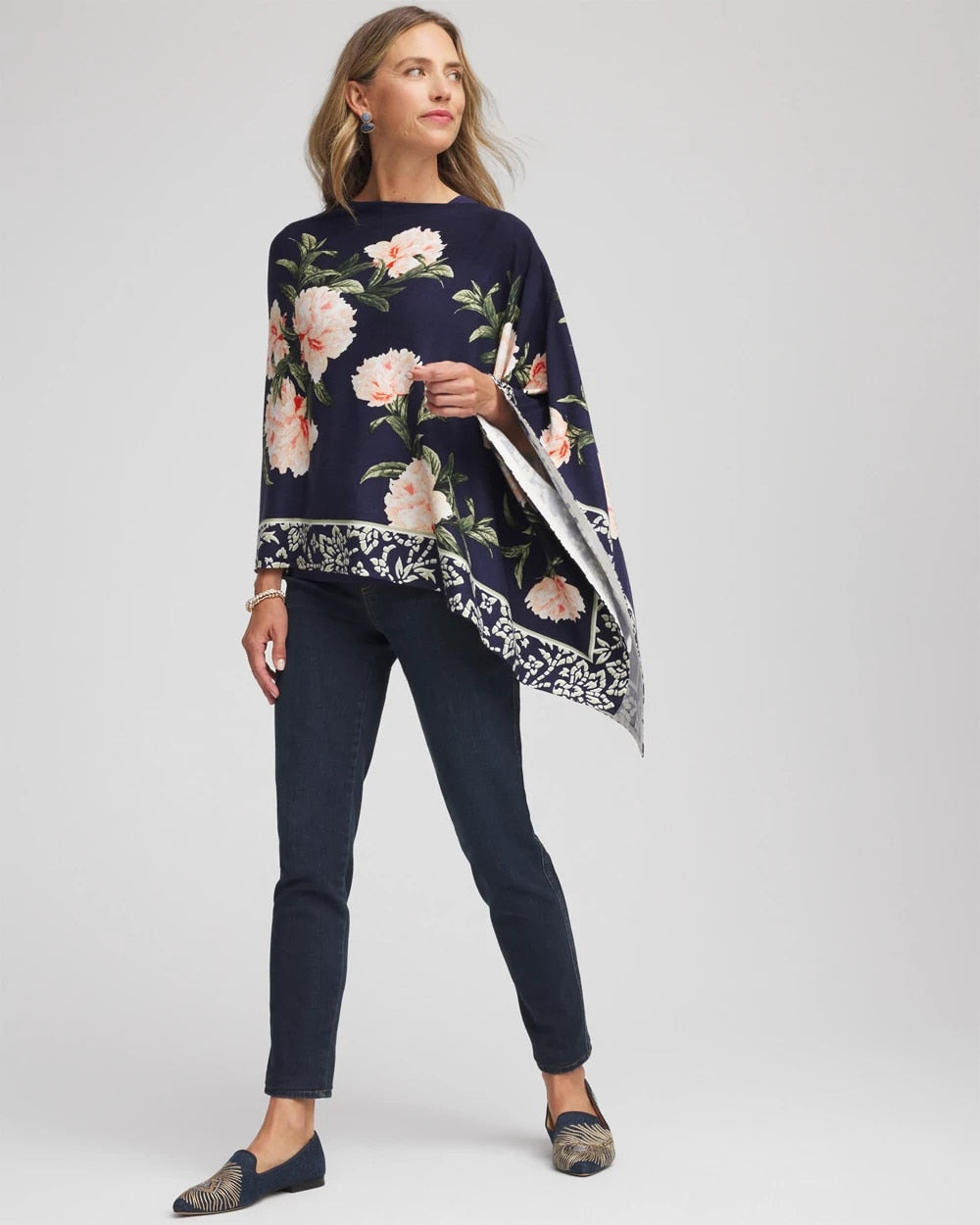 Chico's Signature - Asymmetrical Convertible Sweater Poncho Passport Blue