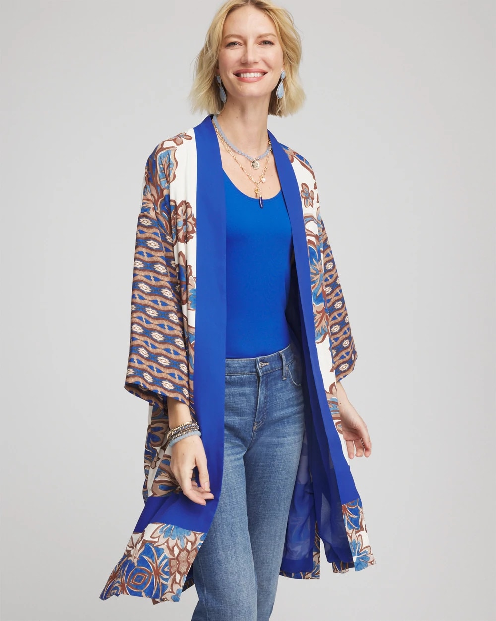 Chico's Premium - Crepe Long Printed Kimono English Cream