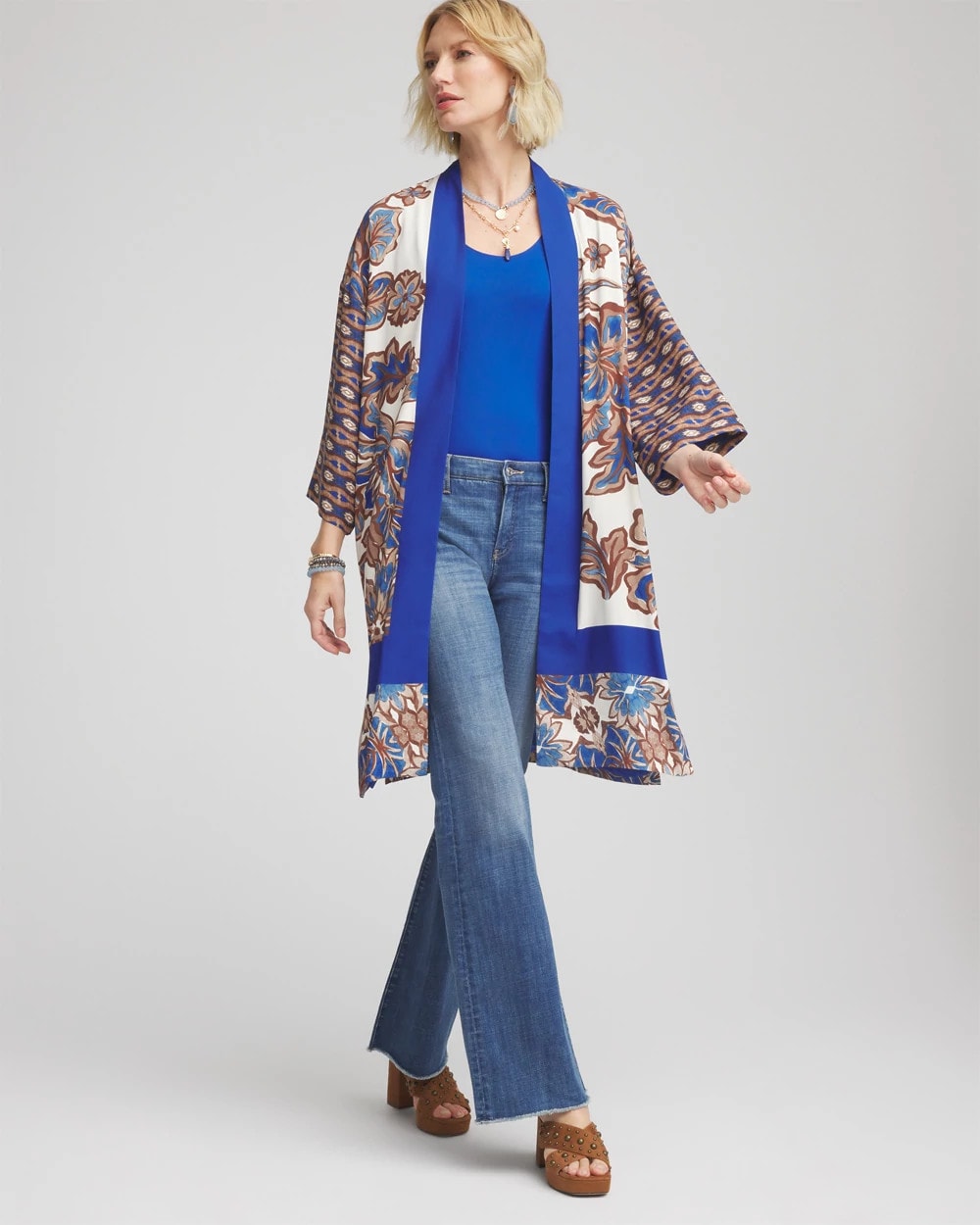 Chico's Premium - Crepe Long Printed Kimono English Cream