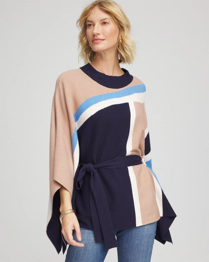 Chico's Best Seller - Belted Colorblock Poncho Passport Blue