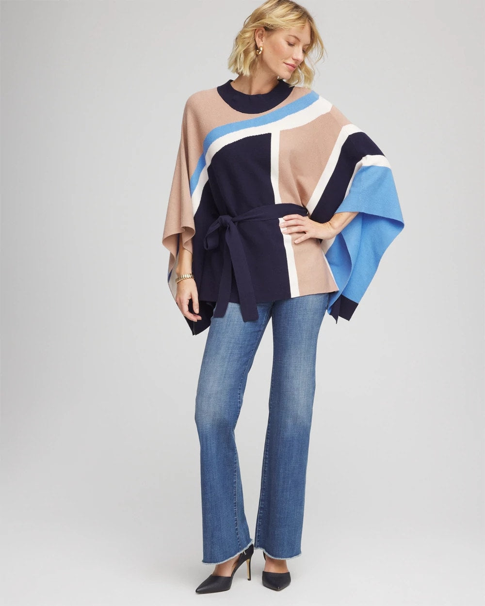 Chico's Best Seller - Belted Colorblock Poncho Passport Blue