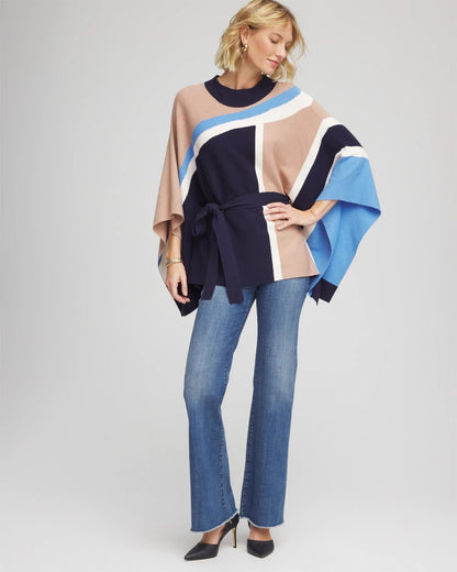 Chico's Best Seller - Belted Colorblock Poncho Passport Blue