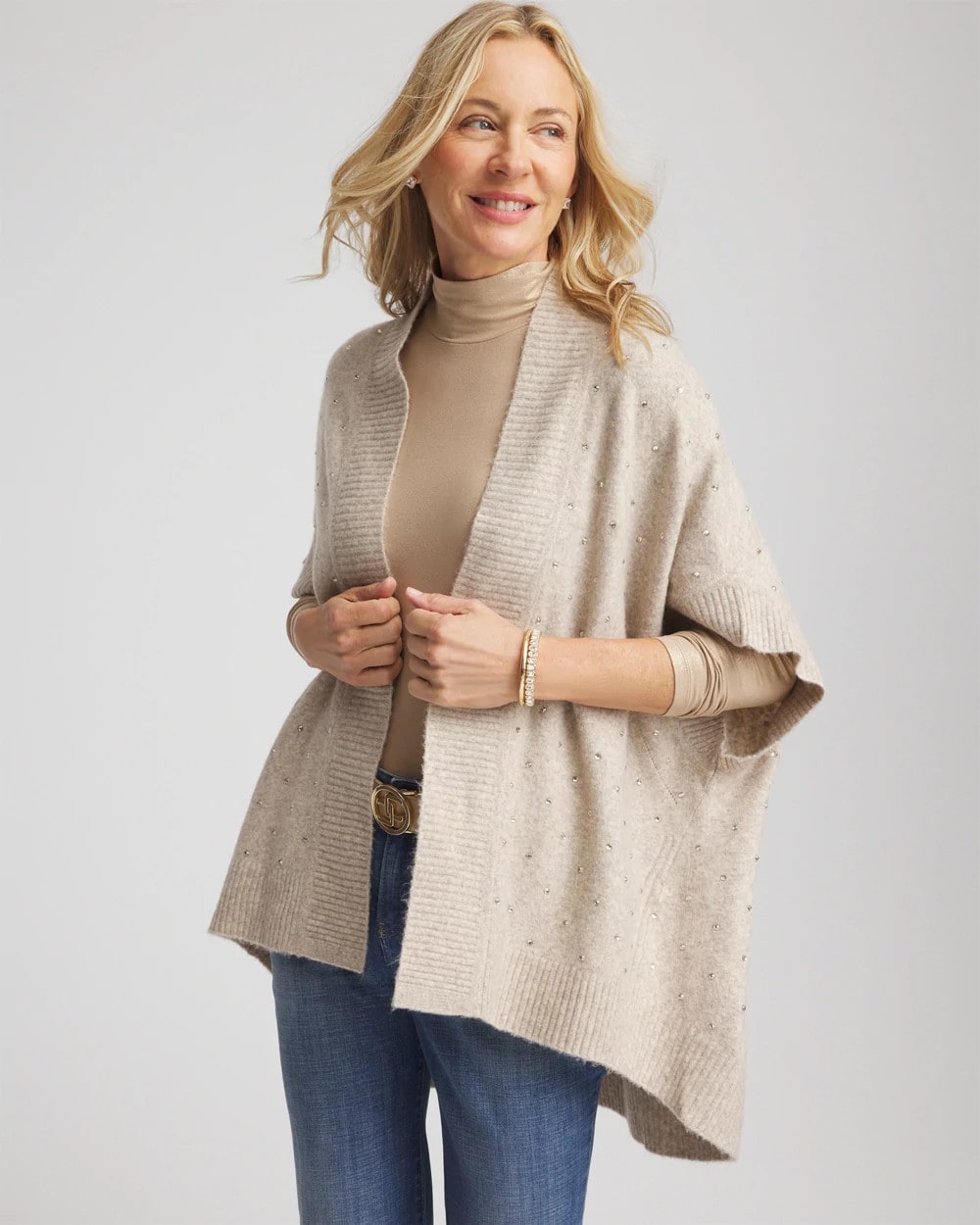 Chico's Latest - Embellished Cocoon Ruana Neutral