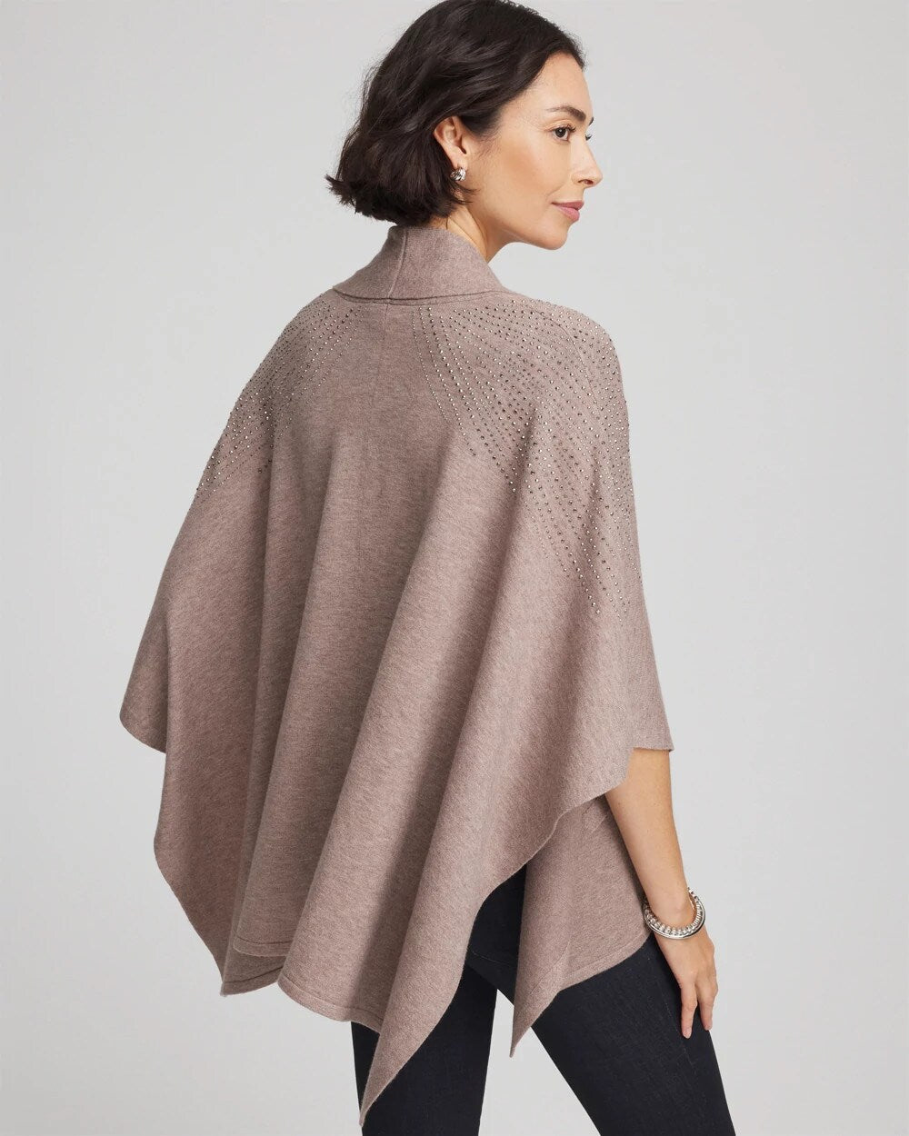Chico's Hot Sale - Embellished Shawl Collar Ruana Taupe Heather