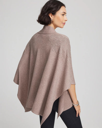 Chico's Hot Sale - Embellished Shawl Collar Ruana Taupe Heather