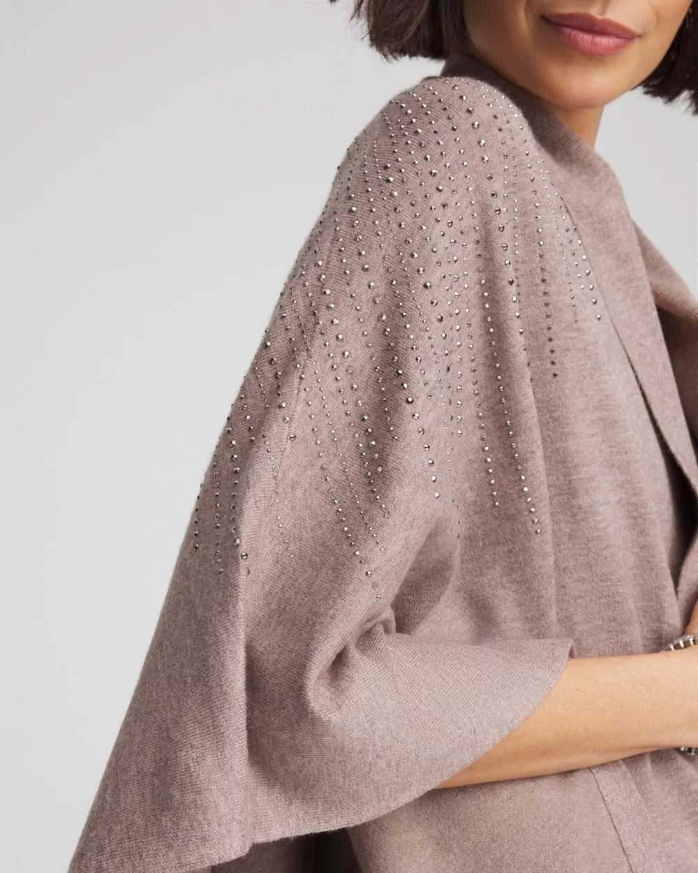 Chico's Hot Sale - Embellished Shawl Collar Ruana Taupe Heather