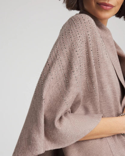 Chico's Hot Sale - Embellished Shawl Collar Ruana Taupe Heather