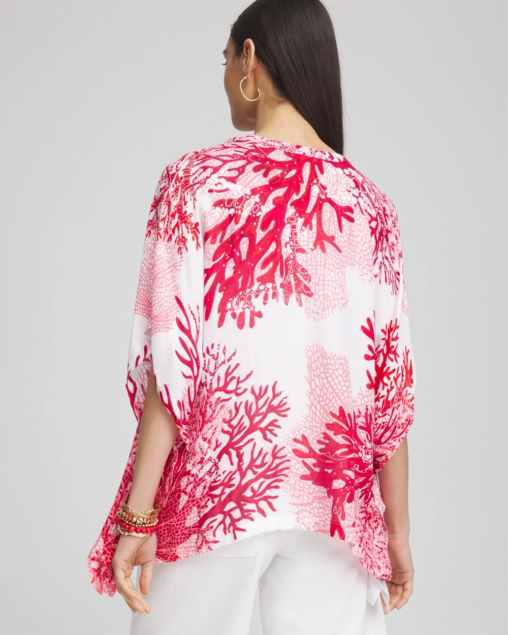 Chico's Value - Coral Reef Motif Poncho Red Glow