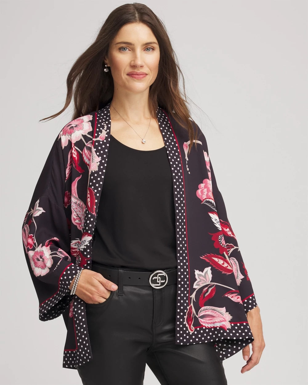 Chico's Top Pick - Short Floral Kimono Black