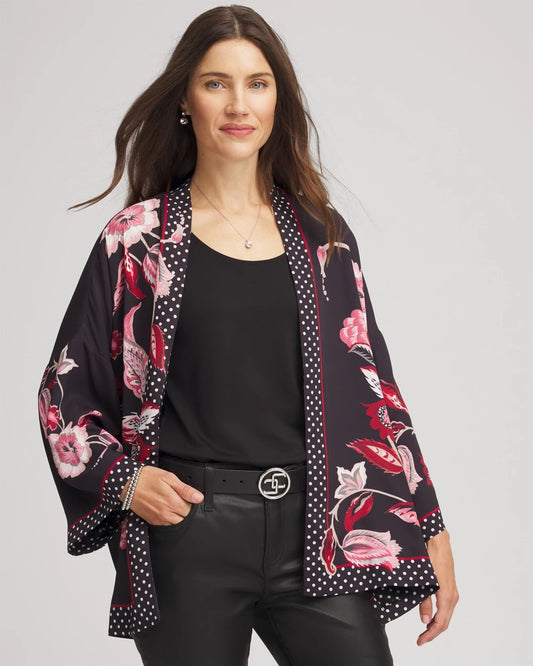Chico's Top Pick - Short Floral Kimono Black