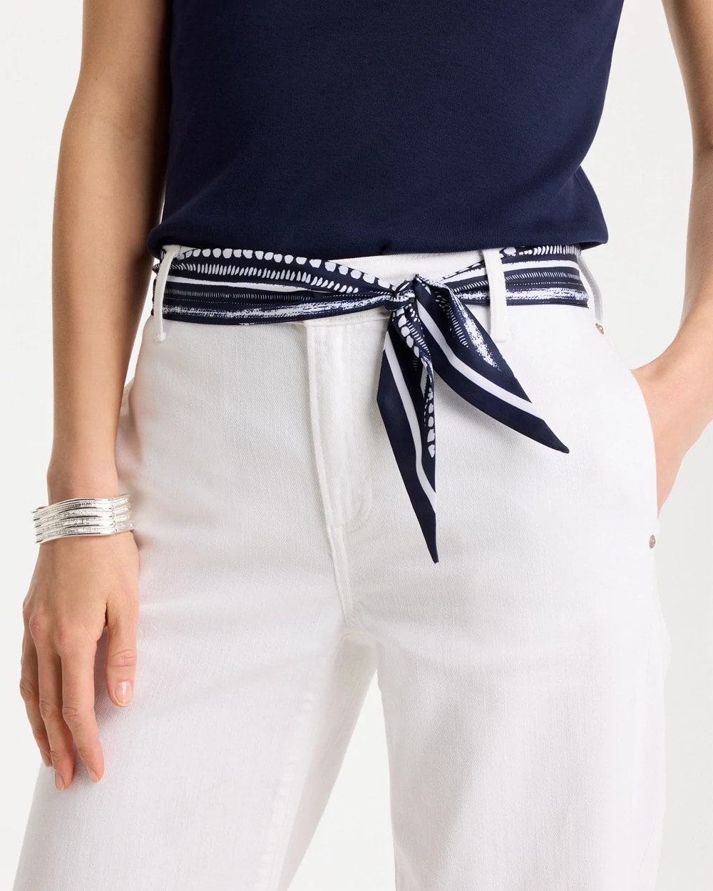Chico's Trusted - Printed Skinny Scarf Navy