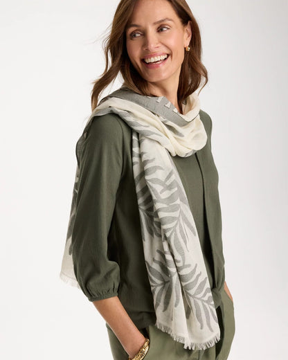 Chico's New - Palm Embroidered Oblong Scarf White