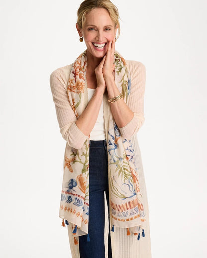 Chico's Hot Sale - Sea Life Tassel Oblong Scarf Olive