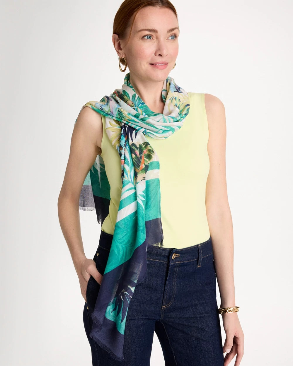 Chico's Latest - Printed Oblong Scarf Topanga Green