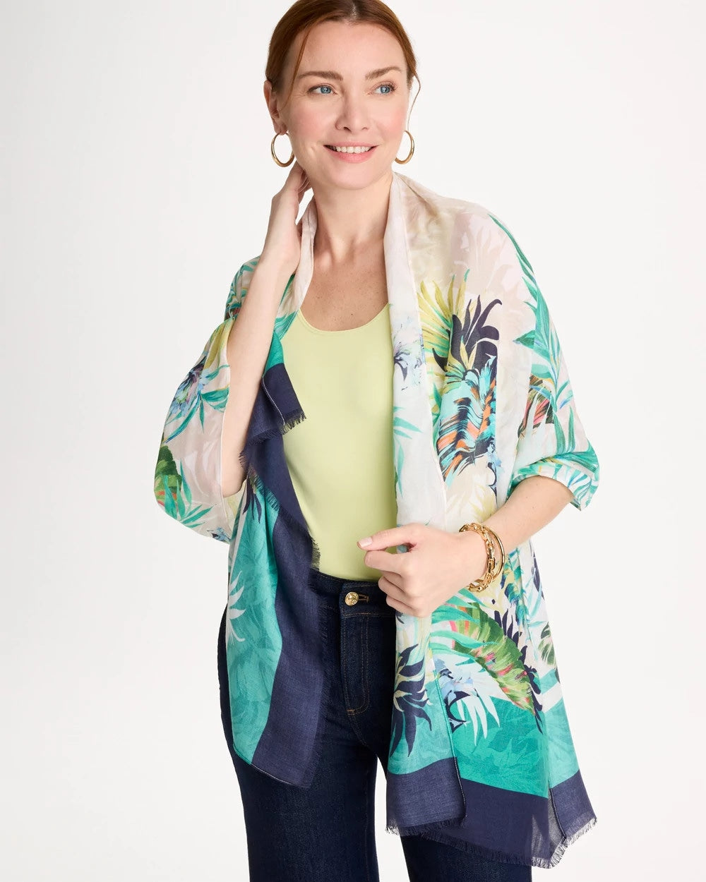 Chico's Latest - Printed Oblong Scarf Topanga Green