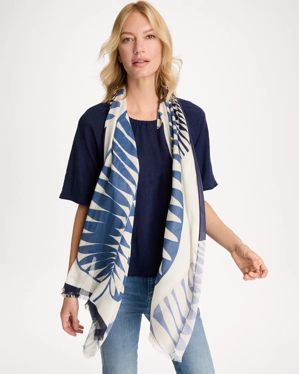 Chico's Customer Favorite - Palm Frond Oblong Scarf Passport Blue
