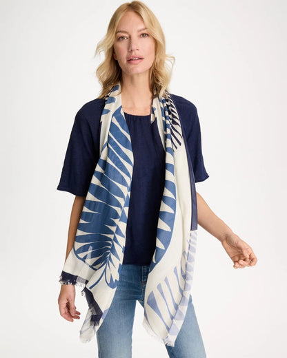 Chico's Customer Favorite - Palm Frond Oblong Scarf Passport Blue