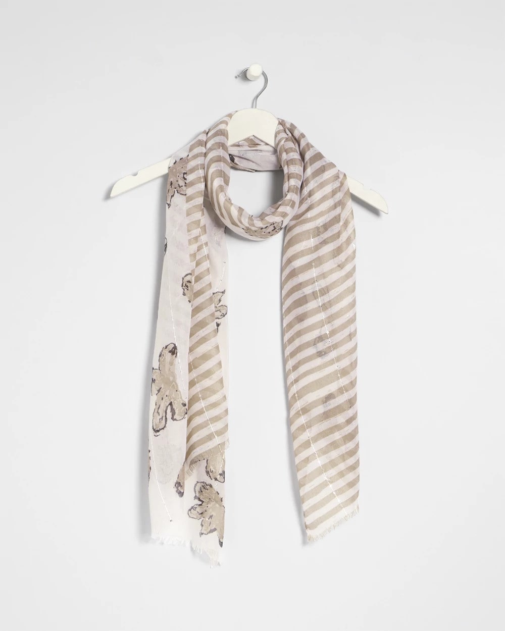 Chico's Deals - Striped Floral Oblong Scarf Neutral