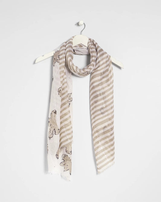Chico's Deals - Striped Floral Oblong Scarf Neutral