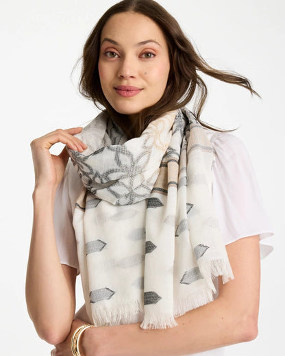 Chico's Great Value - Neutral Paisley Polka Dot Oblong Scarf Neutral