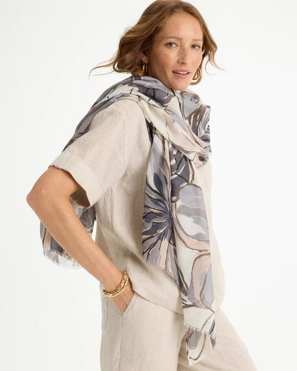 Chico's Top Pick - Foiled Floral Oblong Scarf Neutral