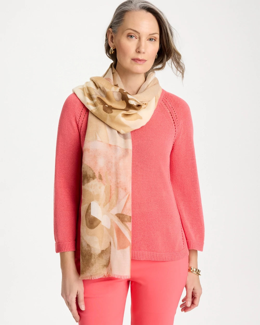 Chico's Trusted - Neutral Floral Oblong Scarf Neutral