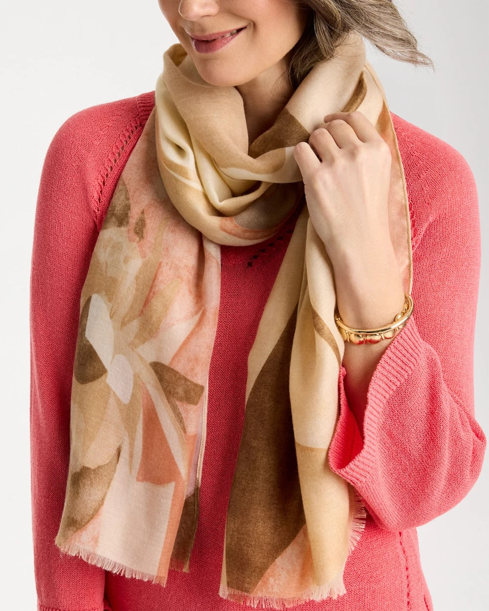Chico's Trusted - Neutral Floral Oblong Scarf Neutral