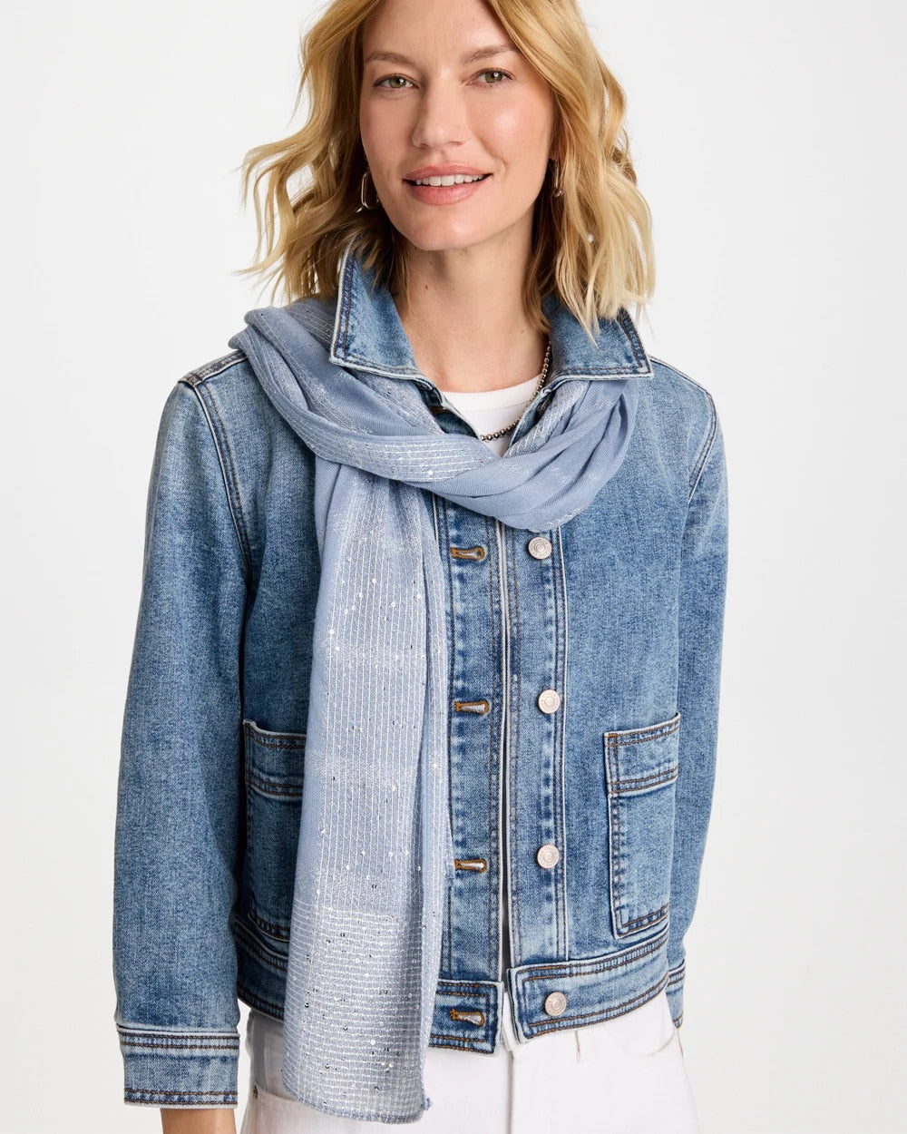 Chico's Great Value - Lurex Trim Oblong Scarf Blue