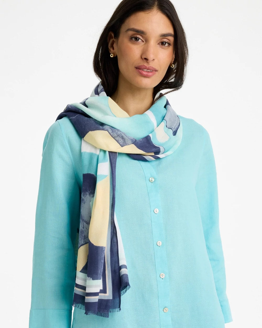 Chico's Great Value - Artisanal Patch Oblong Scarf Passport Blue
