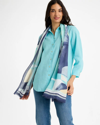 Chico's Great Value - Artisanal Patch Oblong Scarf Passport Blue