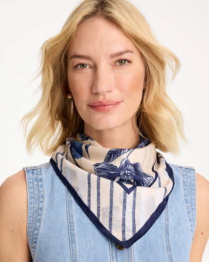 Chico's Great Value - Striped Floral Square Scarf Pale Sand