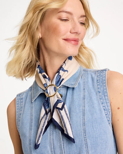 Chico's Great Value - Striped Floral Square Scarf Pale Sand