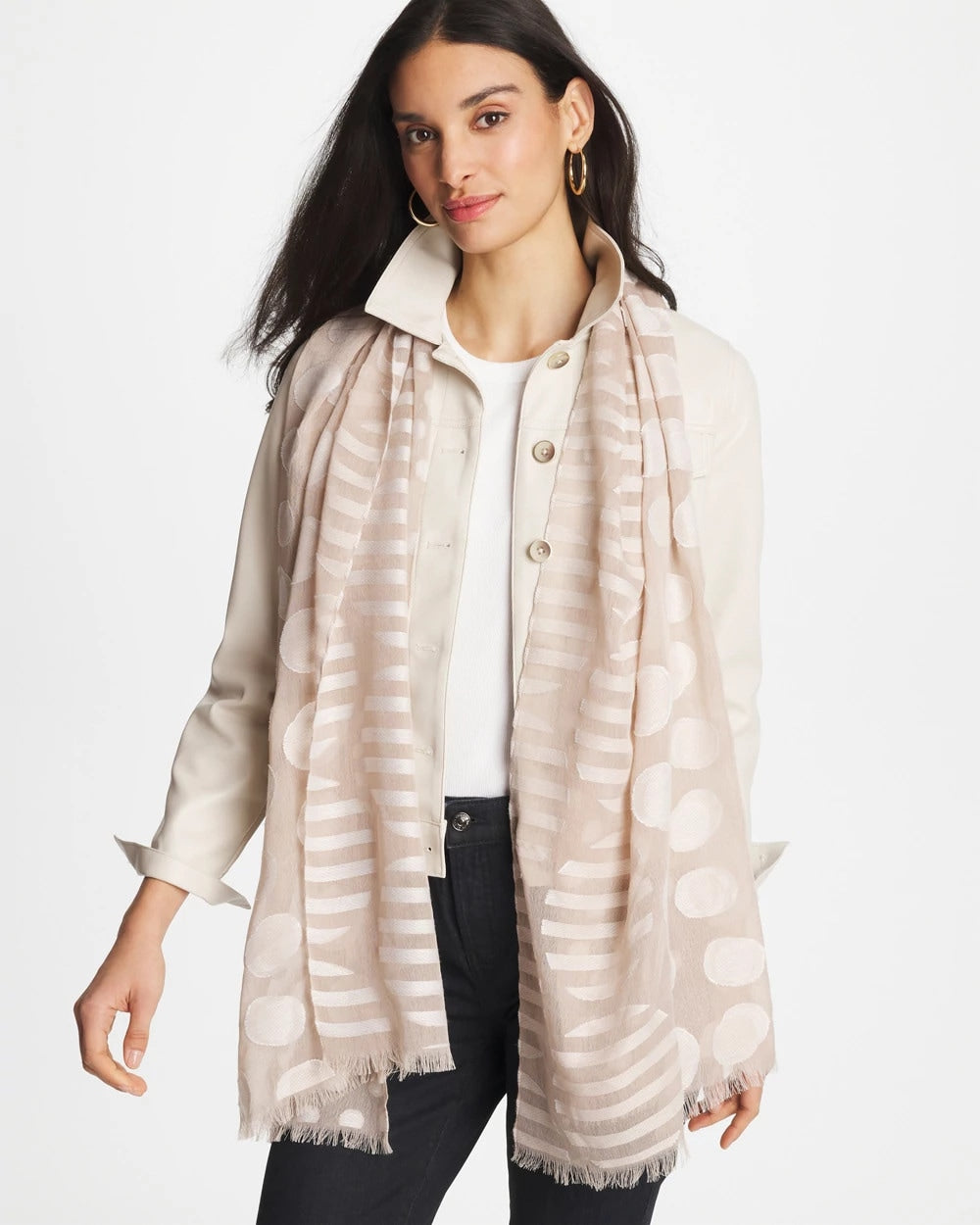Chico's Latest - Neutral Polka Dot Oblong Scarf Neutral