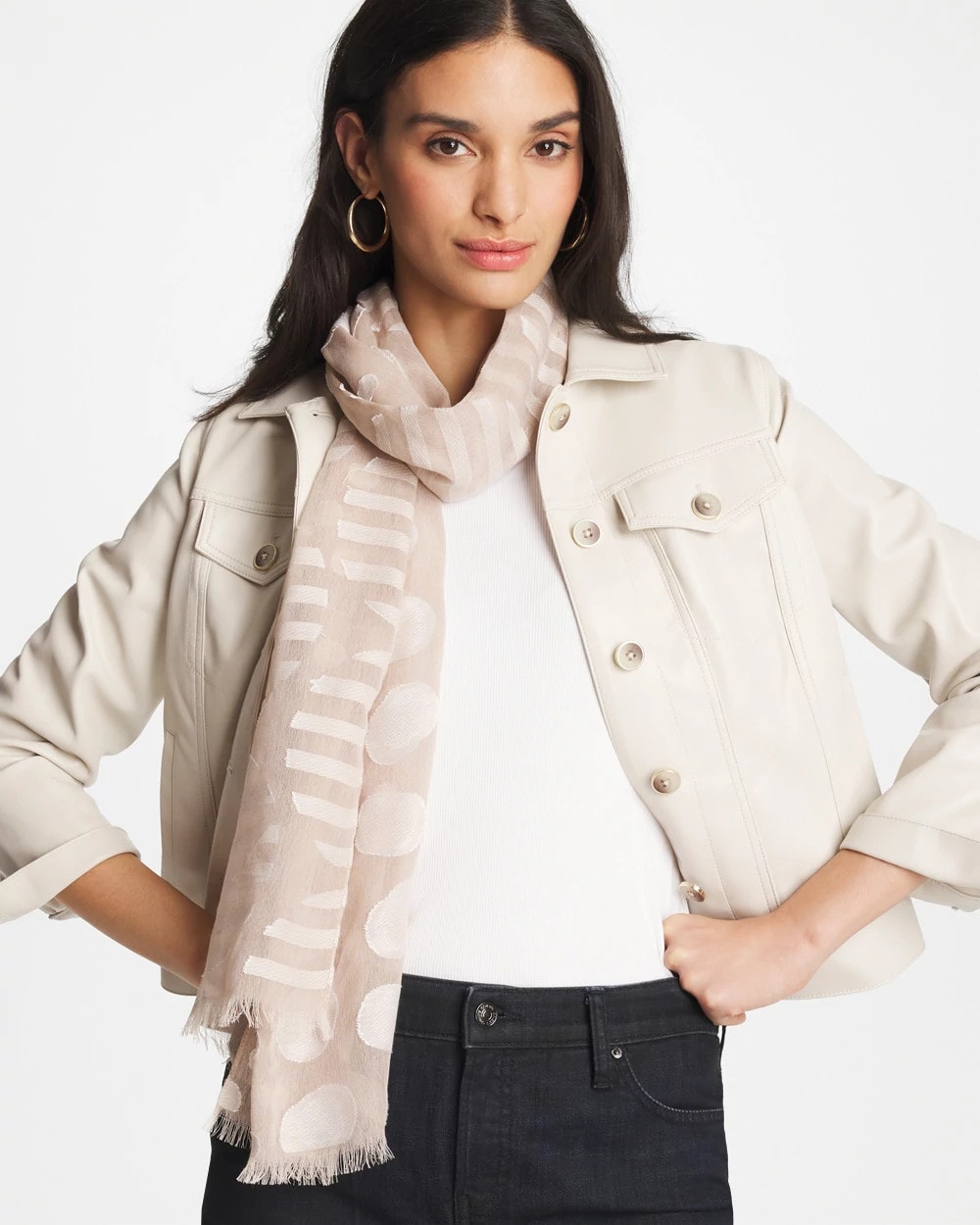 Chico's Latest - Neutral Polka Dot Oblong Scarf Neutral