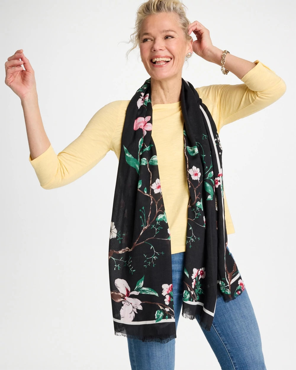 Chico's Great Value - Kyoto Bloom Oblong Scarf Black