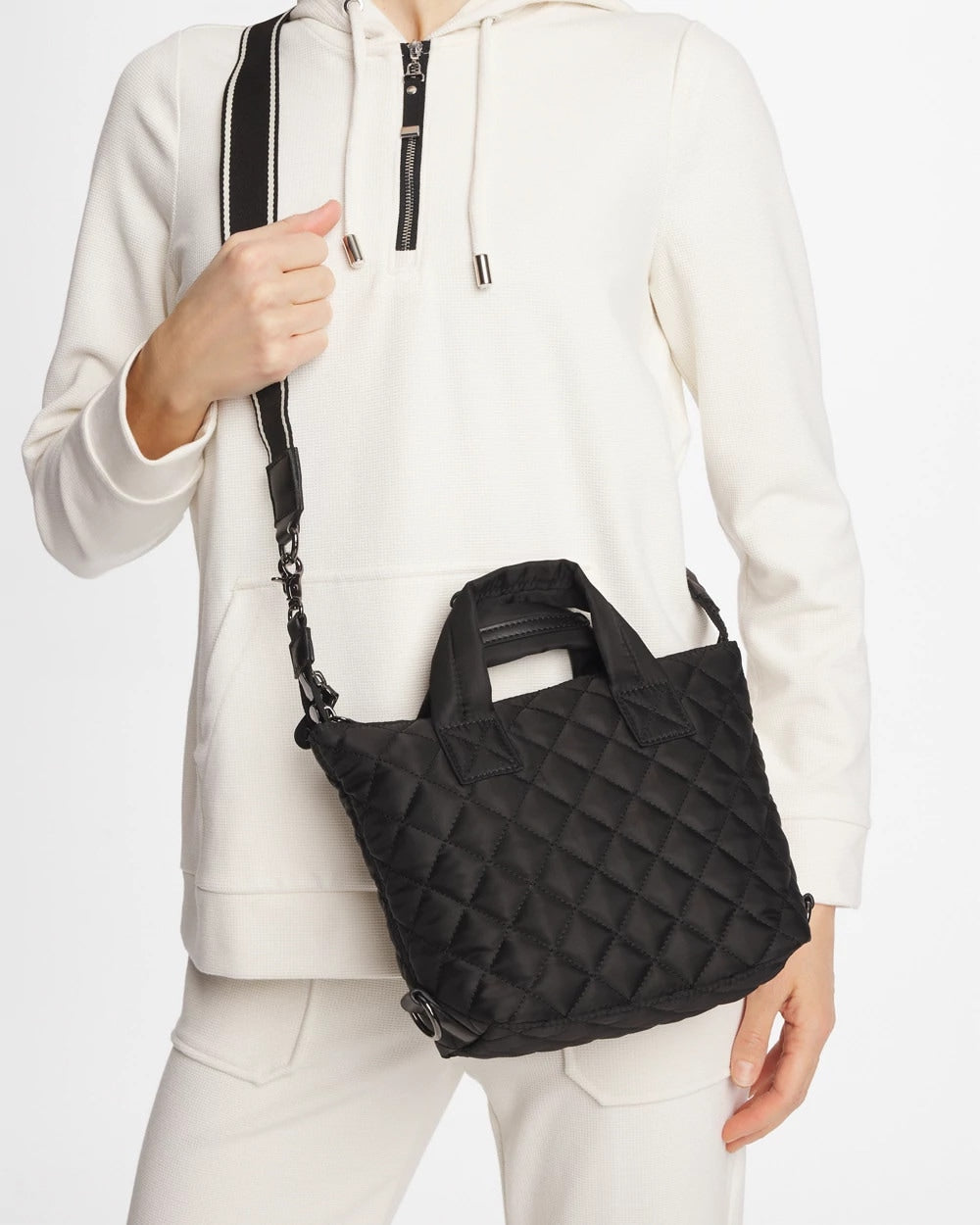 Chico's Top Pick - Quilted Cross Body Sport Tote Bag Black