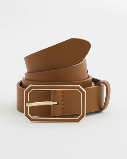Chico's Signature - Cognac Enamel Buckle Trouser Belt Brown