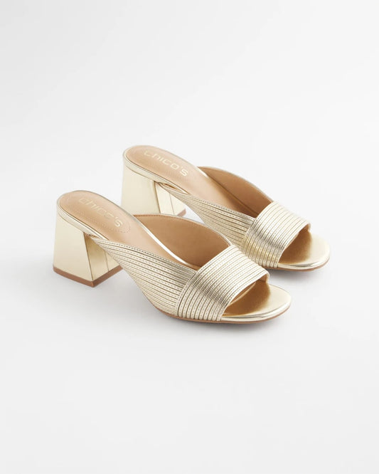 Chico's Recommended - Vinia Metallic Rope Block Heels Gold