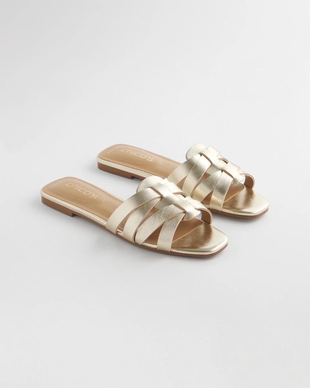 Chico's New - Leather Cassidy Cross-Strap Slide Shoes Gold