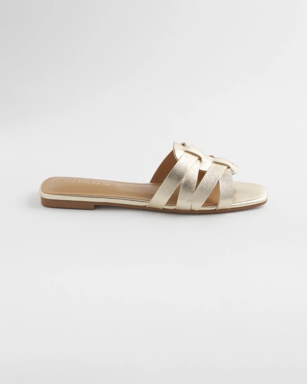 Chico's New - Leather Cassidy Cross-Strap Slide Shoes Gold