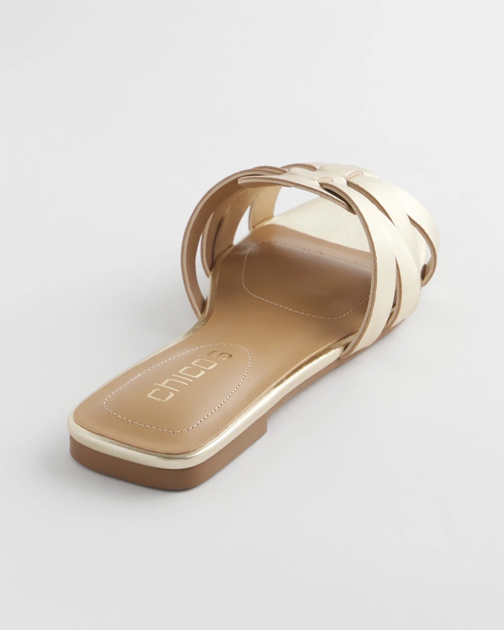 Chico's New - Leather Cassidy Cross-Strap Slide Shoes Gold