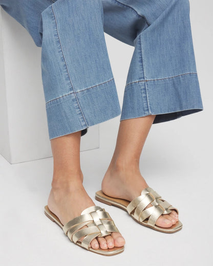Chico's New - Leather Cassidy Cross-Strap Slide Shoes Gold
