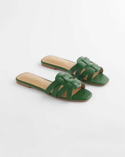 Chico's Signature - Cassidy Cross-Strap Slide Sandals Green